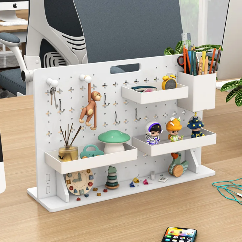 

Desktop Storage Rack Hole Board Wall Shelf Organizer Office Workstation Decoration Punch-Free Plastic Board Desk Display Rack