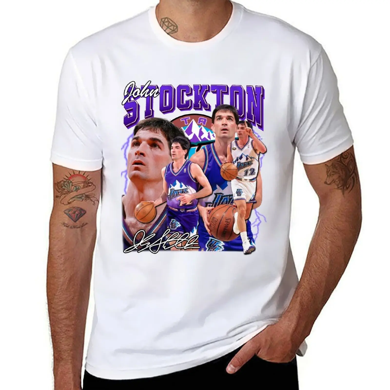 

John Stockton Legend Basketball Signature Vintage Retro 80s 90s Bootleg Rap Style T-Shirt funny t shirts cotton T-Shirt