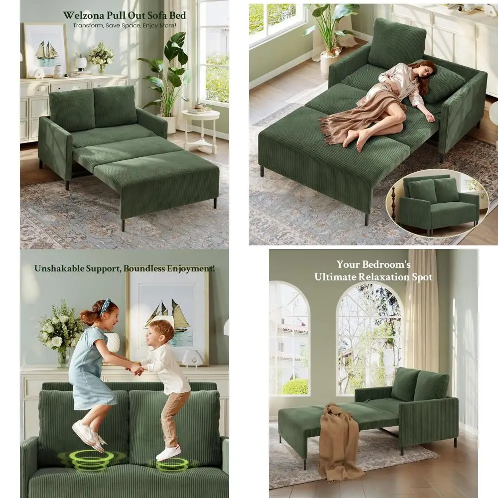 

Зеленый раскладной диван-кровать 47.2, уютный вельветовый диван, универсальный диван-кровать, диван-кровать с 2 подушками, идеально подходит для