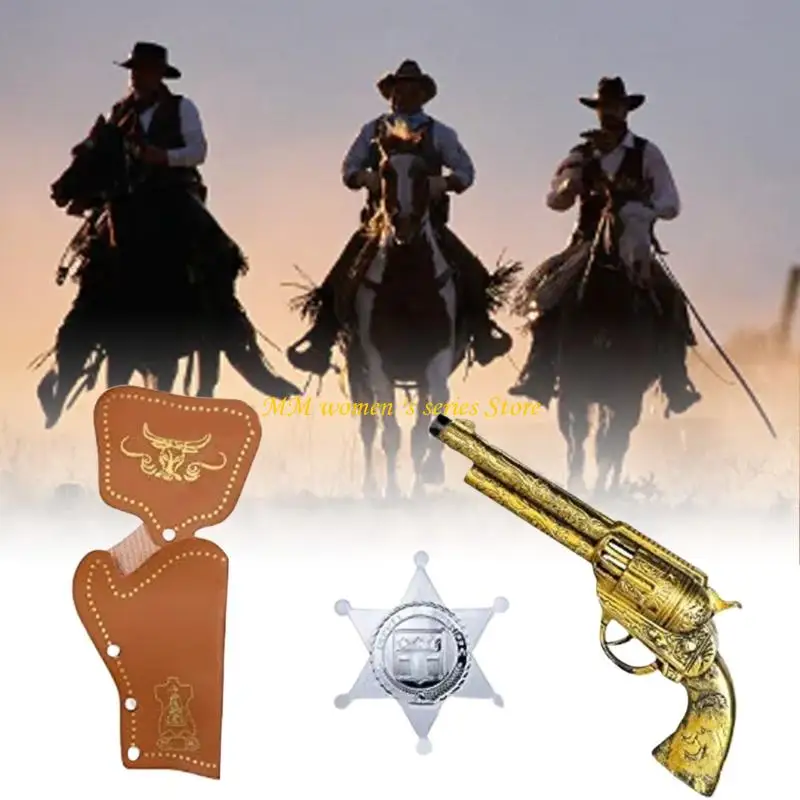 Q39c Western Cowboy Costume Cowboy Hat Bandana Badge pour Halloween Cosplay Party
