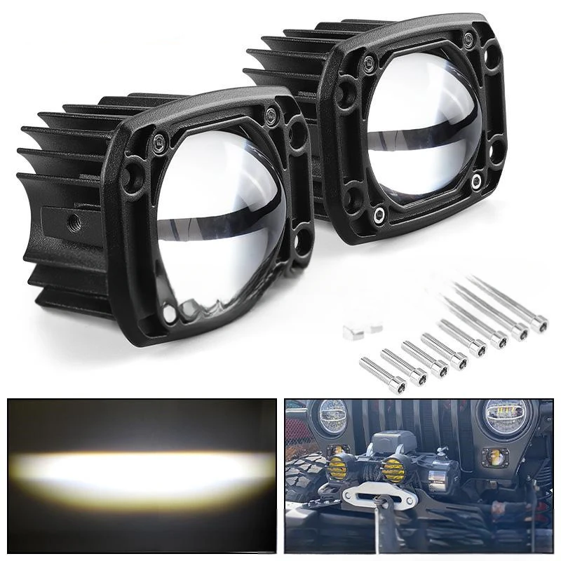For Trucks/Pickups/SUVs Off-Road 3-Inch Dual-Color Lens LED Work Light, Front Bumper Fog Lamp for Cross-Border Mods