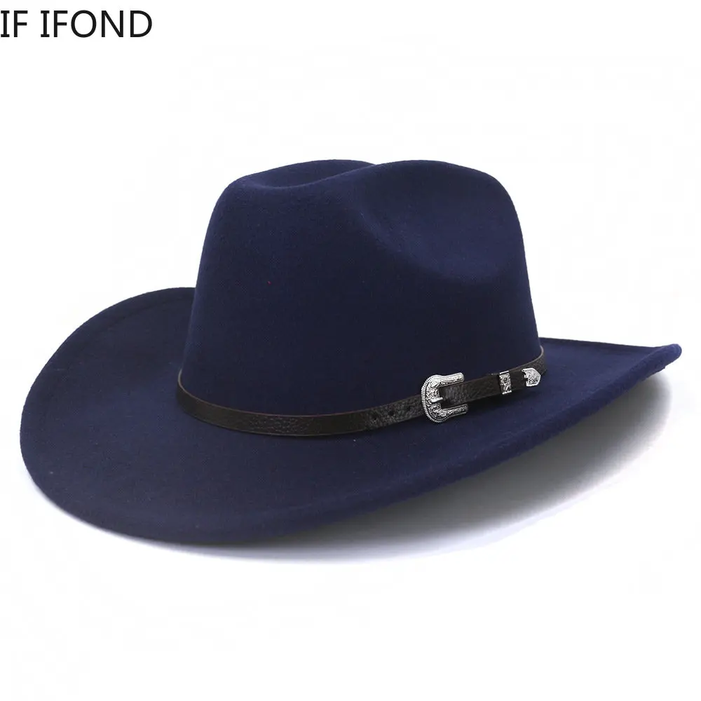 Sombrero de vaquero occidental Vintage para Hombre, gorro con cinturón, ala enrollada, Jazz, iglesia, invierno y otoño, nuevo