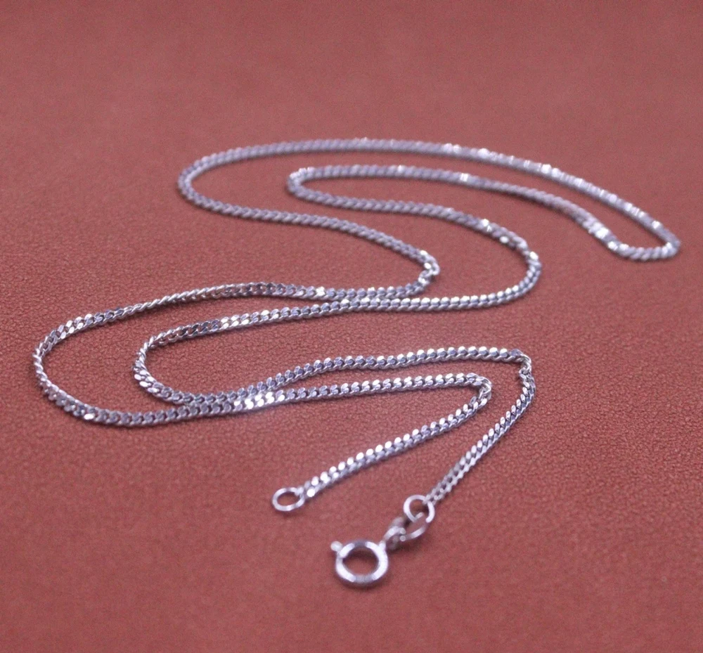 

Real Pure 18K White Gold Chain Women Lucky 1.8mm Curb Link Necklace 5.5g /50cm