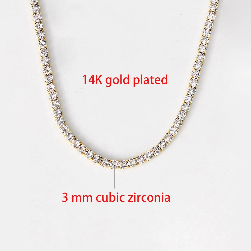 Tennis Choker Halsketten Frauen HipHop Iced Out AAA + Zirkonia Gold Farbe Kristall Kette Weiblichen Schmuck auf Den Hals OHN099