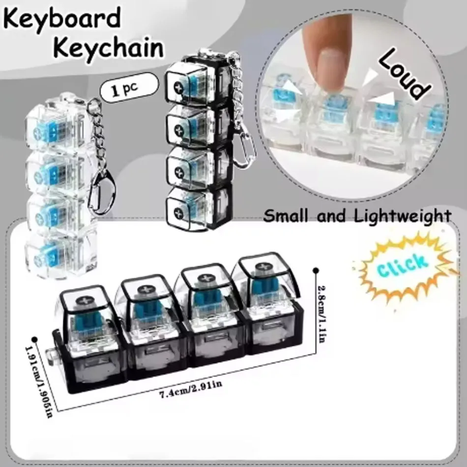 Light Up Keyboard Keychain Fidget Toy Clickable Buttons Stress Relief Portable Desk Accessory LED Office Decor Cool Gift Idea