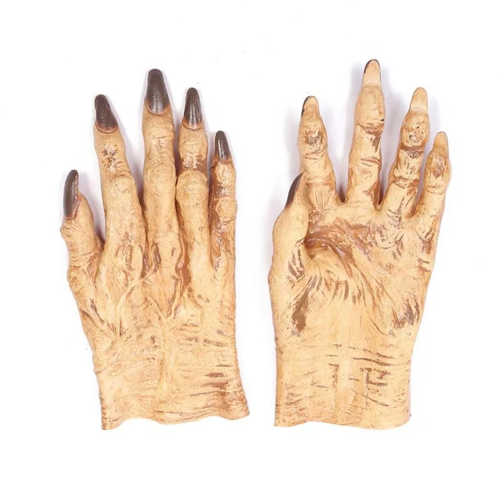 Creative Vinyl Halloween Cosplay Gloves Waterproof Terrifying Werewolf Simulated Gloves Bloody Plush Makeup Party Props Men