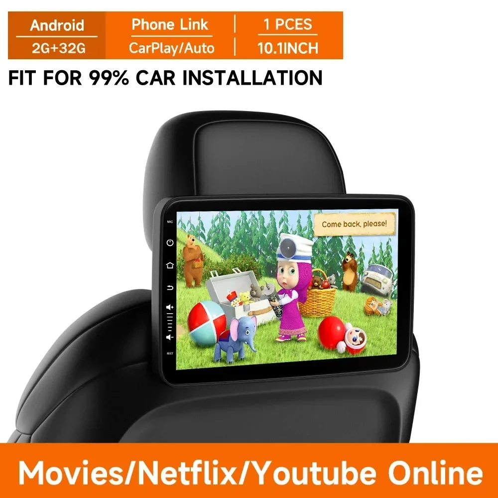 

10.1'' IPS Headrest Monitor Tablet Touch Screen For Car Rear Seat Display Airplay Mirror Images Video Player Android 12 System