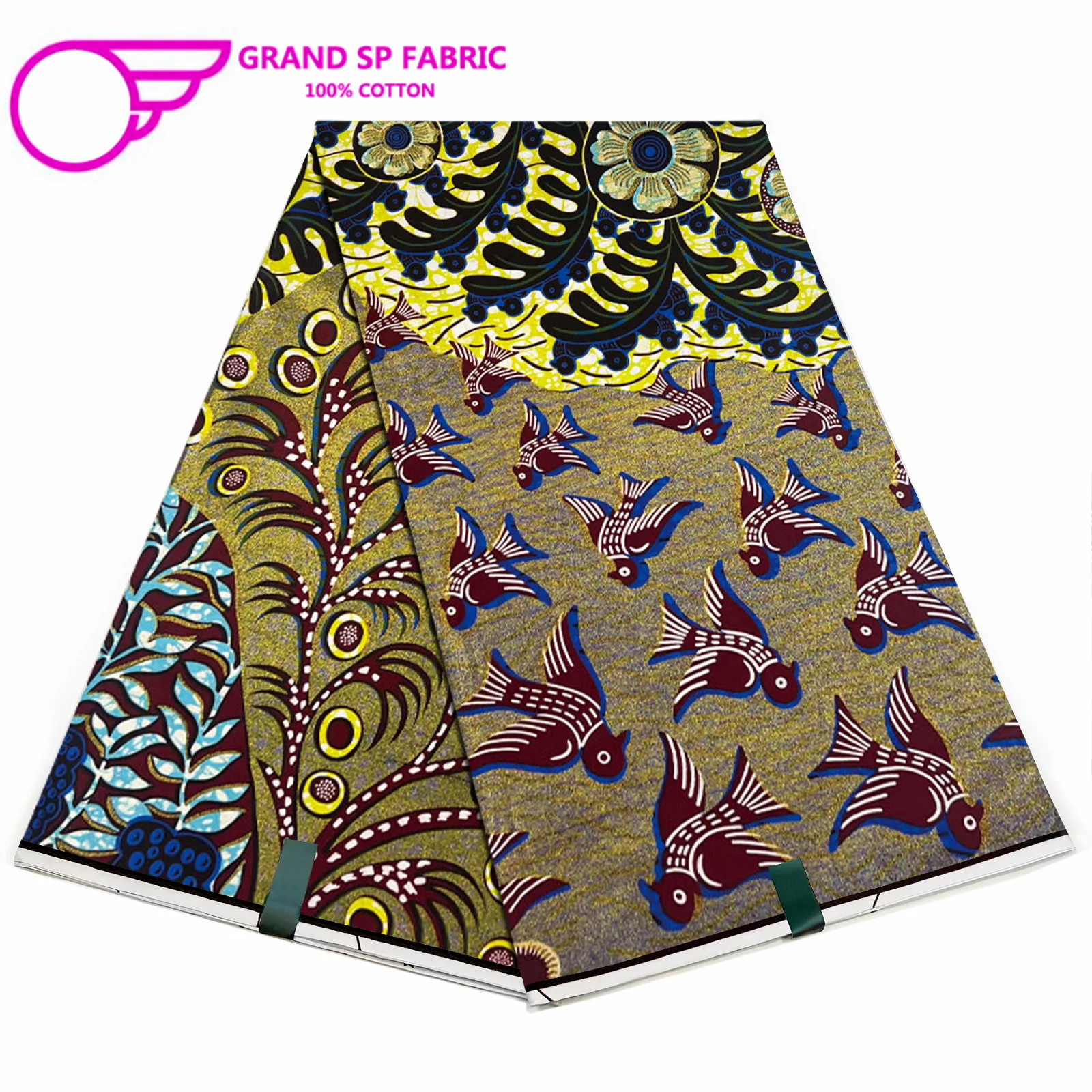 Grand Super Fabric 100% Cotton African Wax Fabric High Quality Wax Print Ankara Fabric For Sewing 6yards Women Fabric LV-40