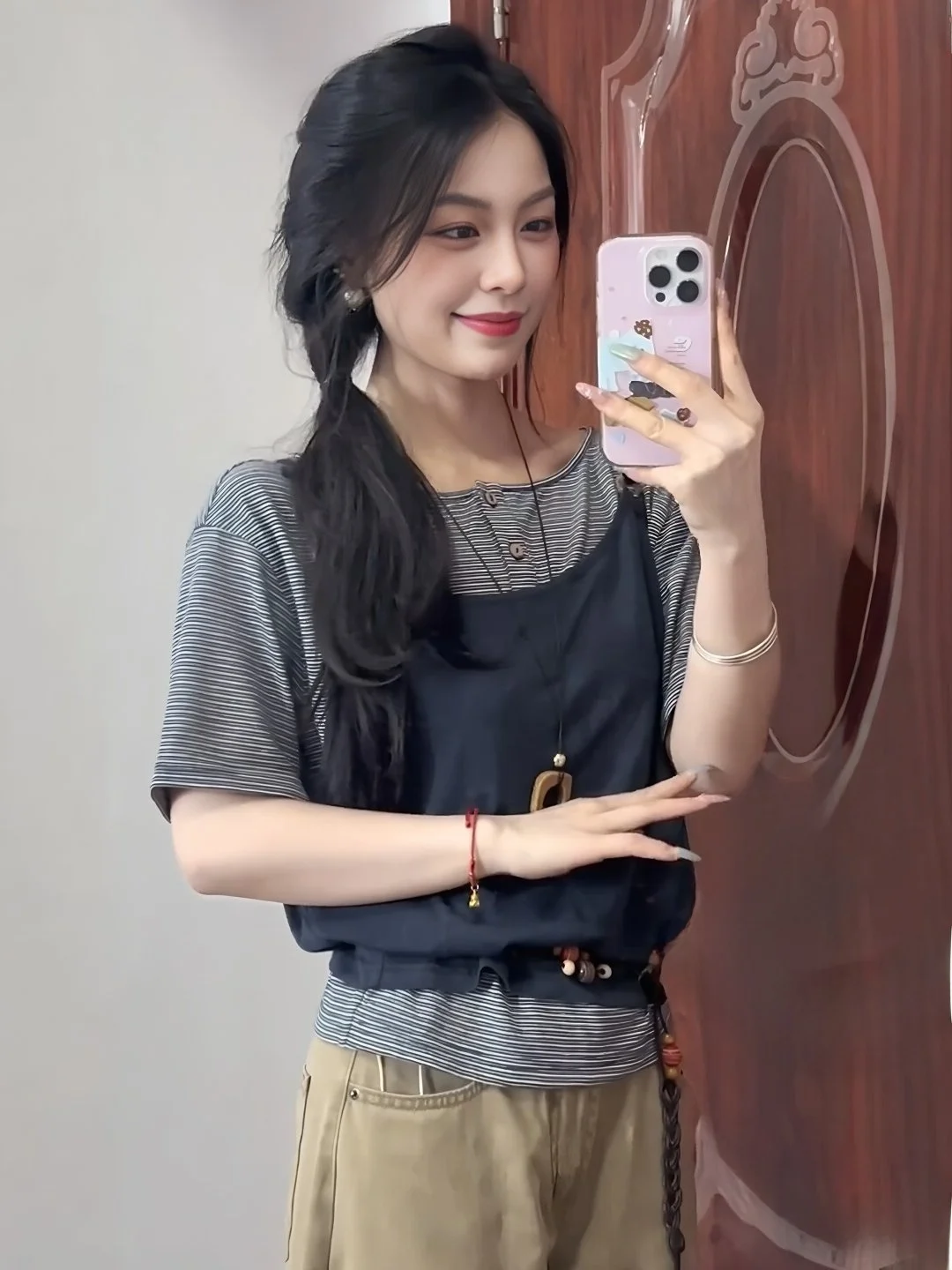 

Retro Korean Striped Short Sleeve T-Shirt And Tank Top Women's Summer Loose Slimming Fashion Set Casual Date Wear