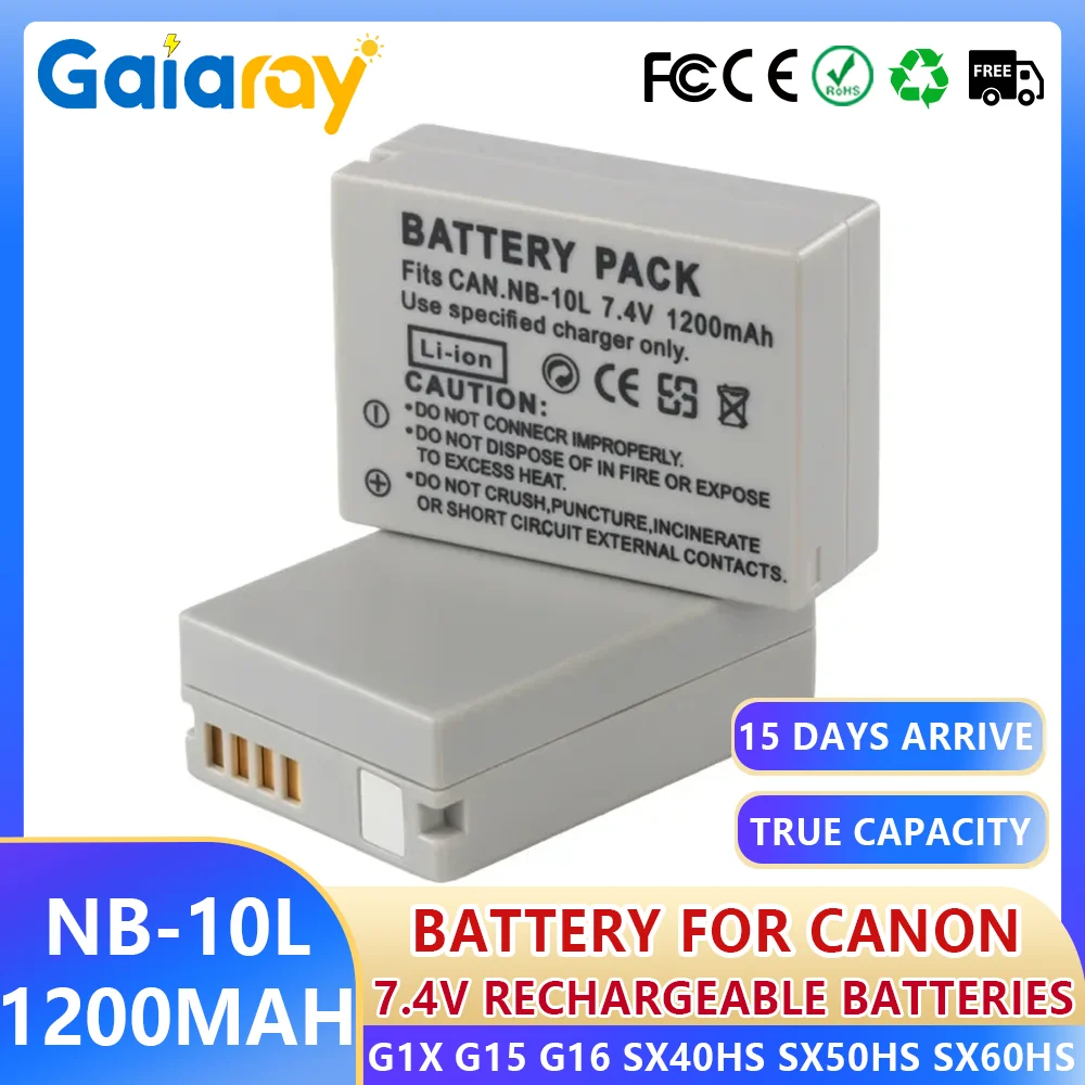 

1200mAh NB-10L NB10L Battery 7.4V Rechargeable Batteries for Canon G1X G15 G16 SX40HS SX50HS SX60HS SX40 Camera Lithium Battery