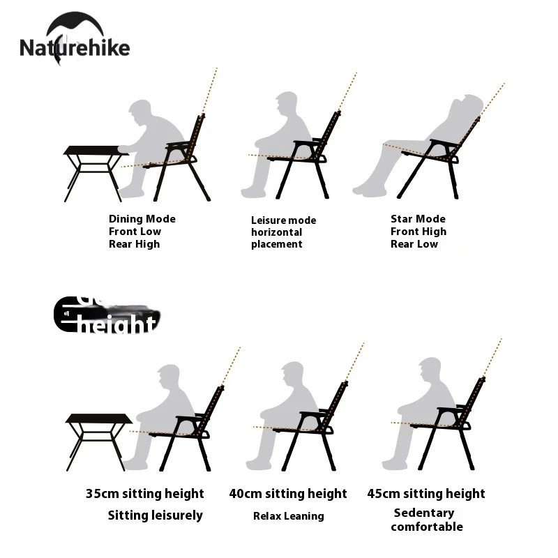 Naturehike Folding Chair 6-Speed Backrest Angle Adjustable Height Recliner Outdoor Camping Fishing Carbon Steel Beech Lounge