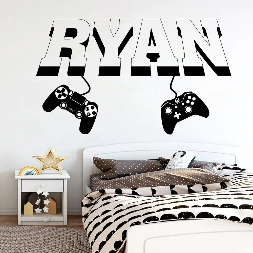 Gamer Wall Decor Custom Controller Video Game Wall Decals Customized Gamer Kids Bedroom Game Vinyl Wall Art Sticker