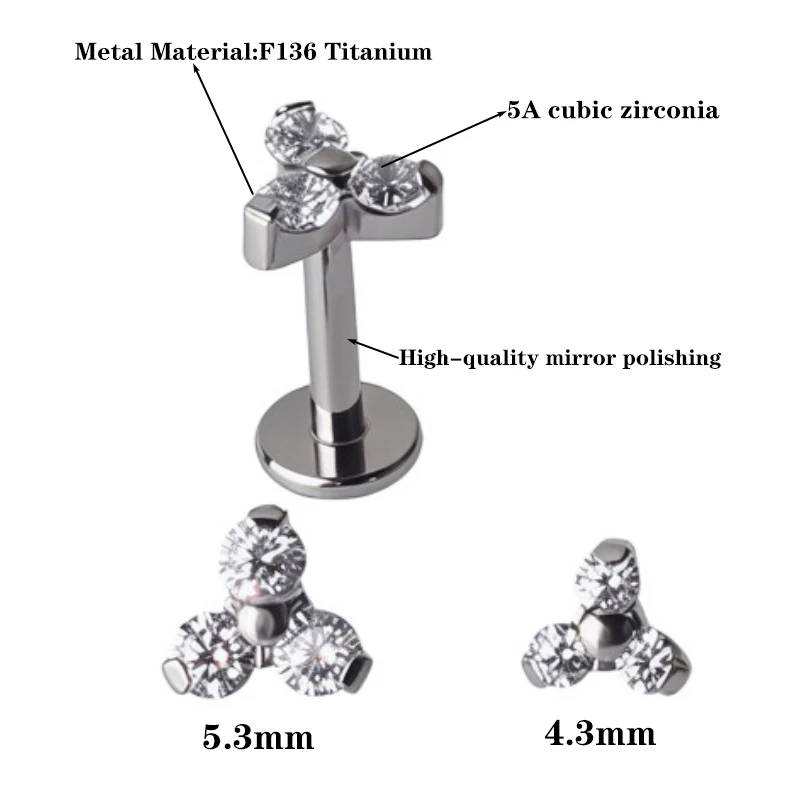 

G23 Титан 16 г Спираль для ушей с внутренней резьбой Козелок Хрящ Шпилька Лабрет Пирсинг губ Треугольные серьги с цветком Украшения для тела