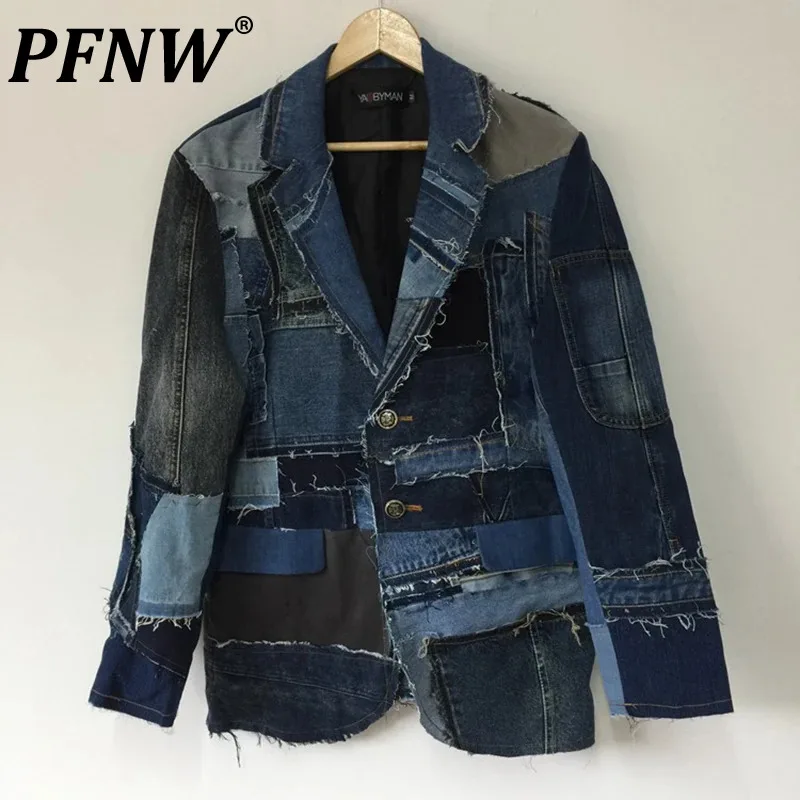 

PFNW Autumn Men's Splicing Deconstructed Heavy Industry Suit Denim Jackets Tide Streetwear Motorcycle Creativity Coat 21Z1428