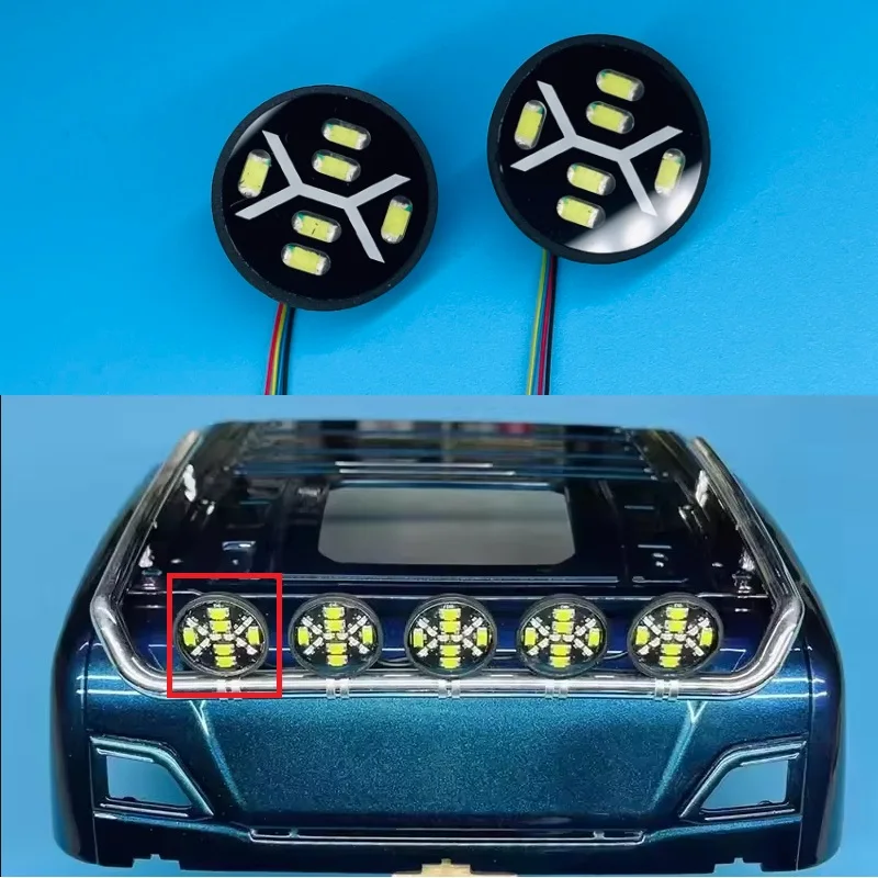 Two-color LED Ceiling Auxiliary Spotlight Lamp for 1/14 Tamiya SCANIA 770S Volvo MAN 1/10 RC Crawler TRX4 Upgrade Accessories