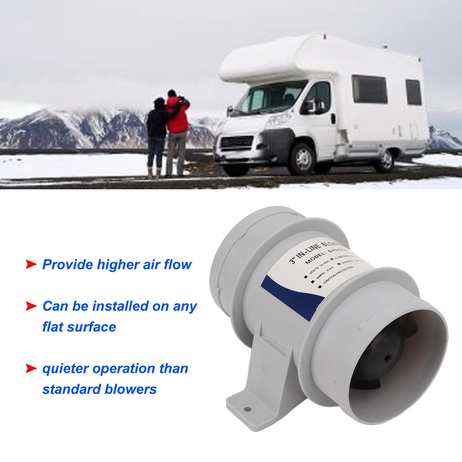 

12V Inline Blower Fan, 3 Inch 12V Silent Inline Blower Inline Marine Bilge Air Blower for Yachts Boats Air Circulation