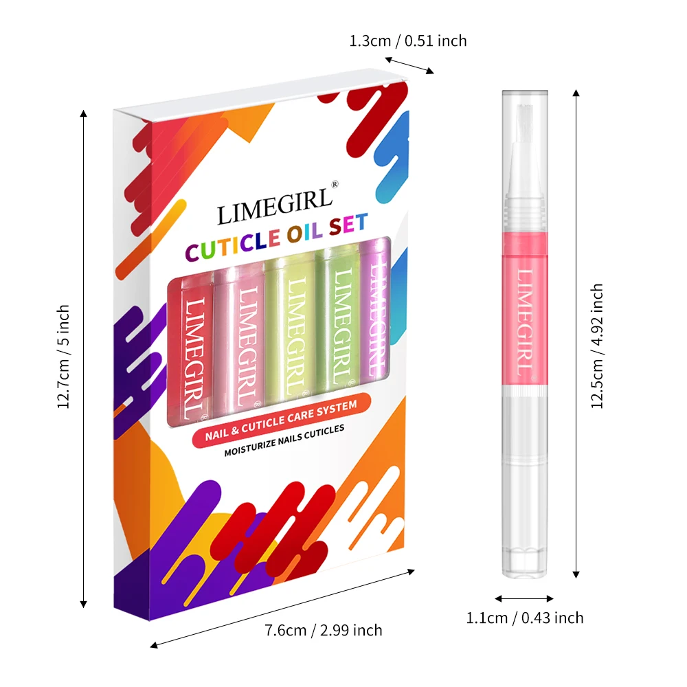 Limegirl 6pcs น้ํามันหนังกําพร้าเล็บโภชนาการน้ํามันปากกาของขวัญกล่องชุดสําหรับเล็บน้ํามันบํารุงผิว Dead Skin Cracks Care ผลิตภัณฑ์ชุด