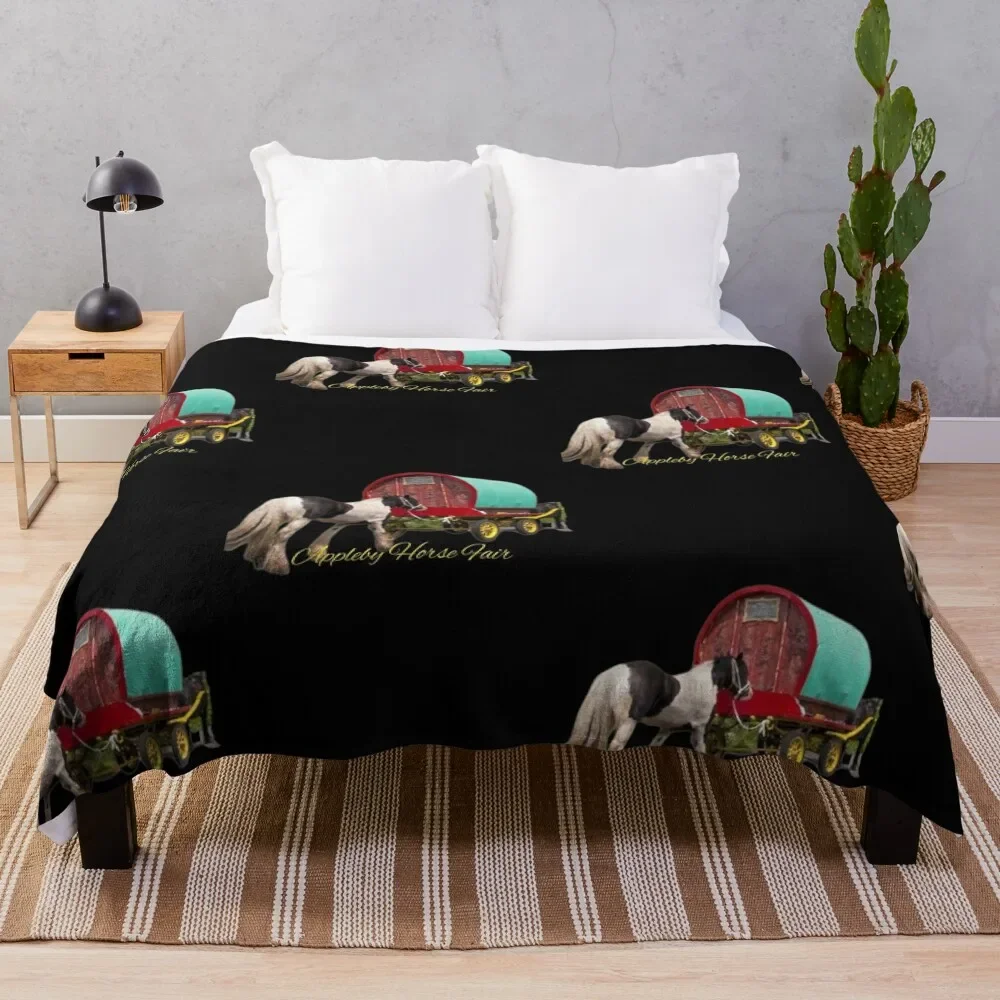 horse drawn caravan, Appleby fair Throw Blanket Luxury Designer Decorative Sofas Blankets