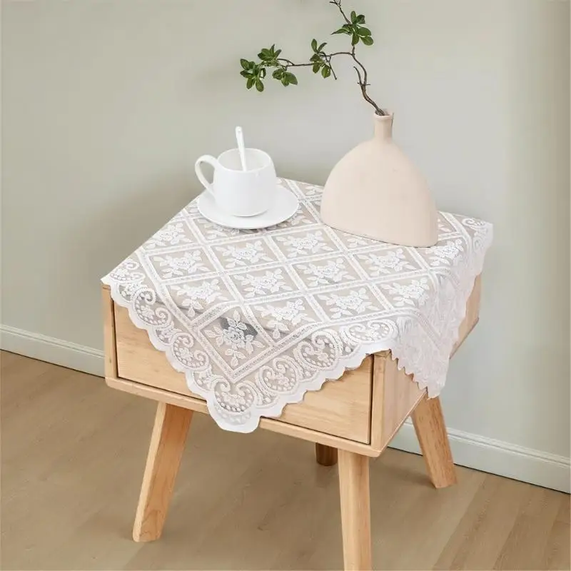 

Lace Table Cover Table Runner Tablecloth For Nightstands Dressers Fit Furniture Protectors Sheer White Design Y5GB