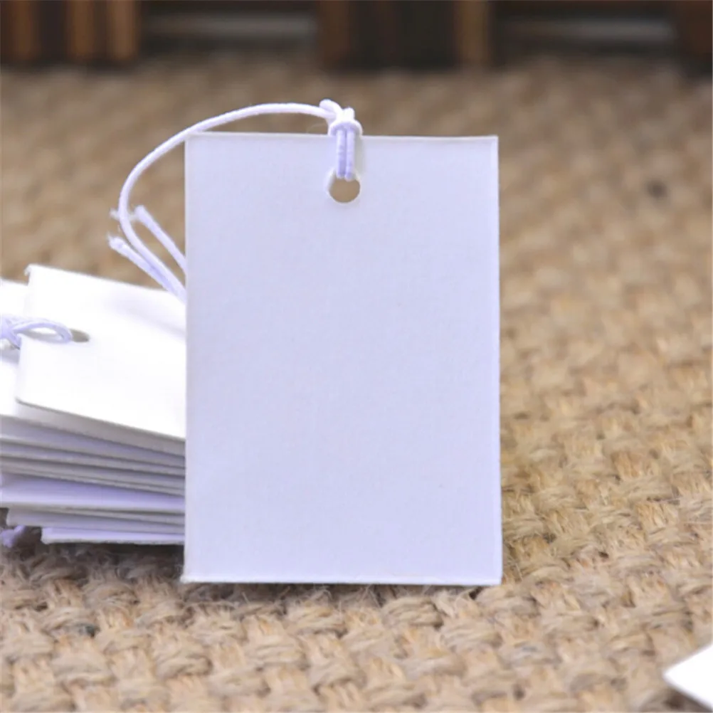 100Pcs White Paper Jewelry Clothes Label Price Tags With Elastic String 5*3cm