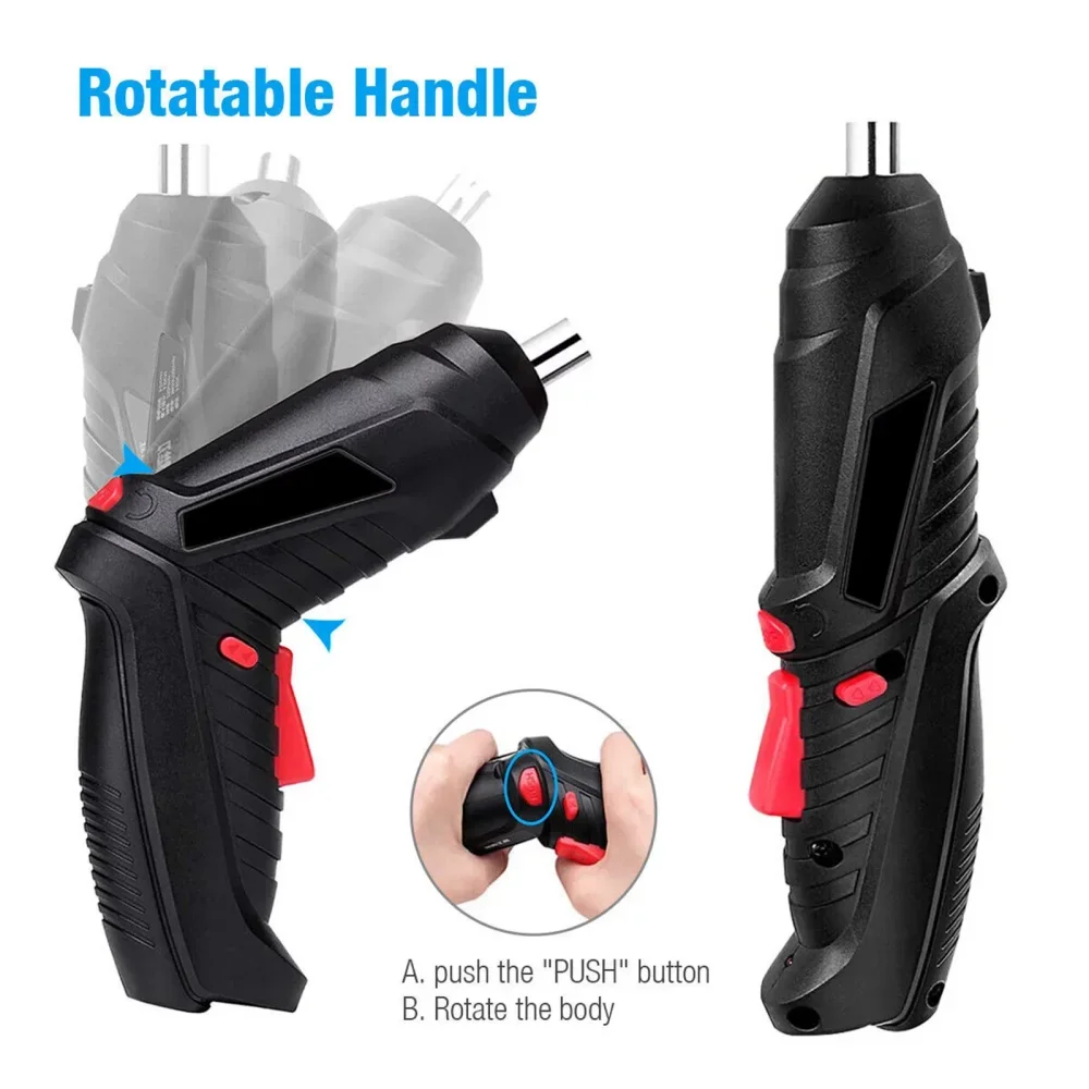 Portable Electric Screwdriver Cordless 2 in 1 Rotated 90 Degrees Rechargeable Screwdriver with LED for Home Office DIY Tools