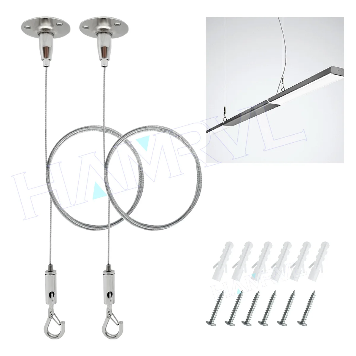 

Adjustable Hanging Wire Kit 1M&2M, 10KG Load Capacity, with Hook for Wall/Ceiling Mount of Signs, Lights, Pictures, Mirrors
