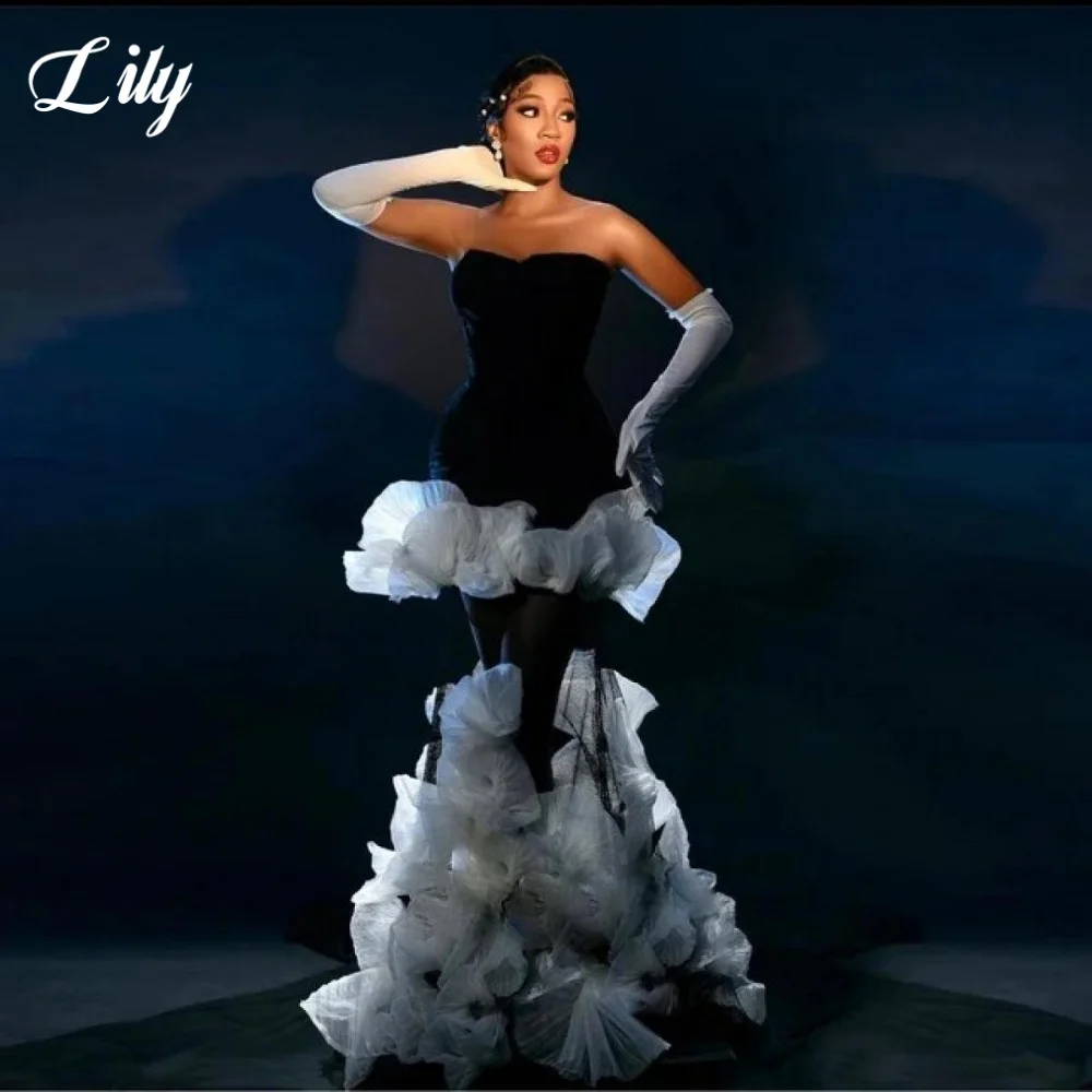 

Lily Elegant 3D-Flowers Formal Gown Strapless Backless Prom Dress Pleating Mermaid Evening Dress for Woman حزب فساتين Customized