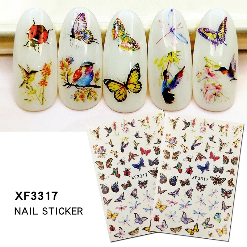 

3D Butterfly Nail Stickers Spring Summer Flowers Grass Butterflies Nail Sliders Decals Water Tattoo Nail Decoration XF3317-3328