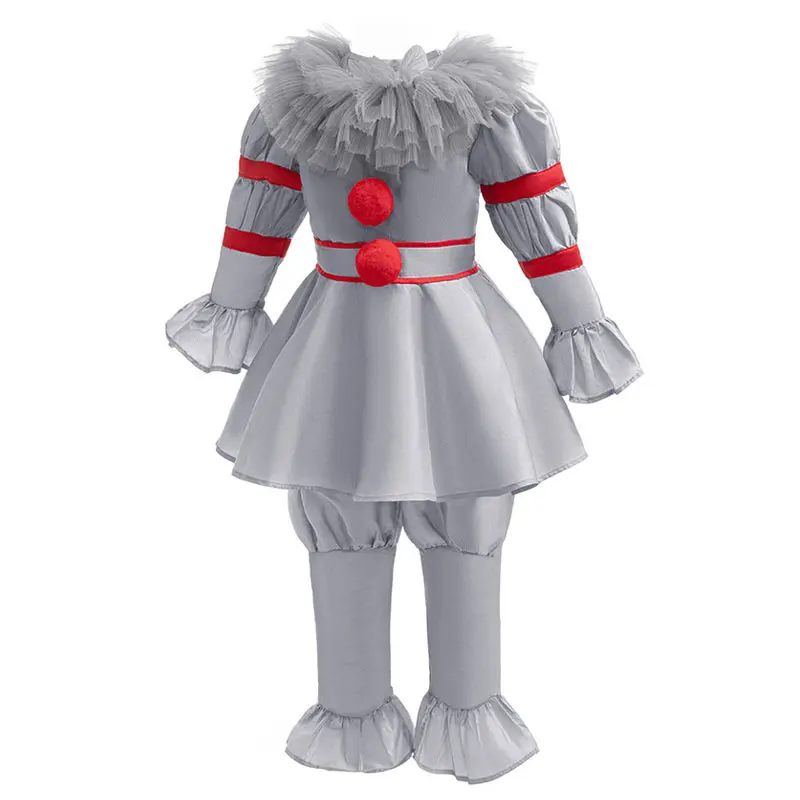 Kids Boys Grey Clown Top + Pants Suit Halloween Party Cosplay Costume Children Carnival Themed Performance Outfit