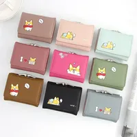 Korean Style Cartoon Women Wallet Small Cute Corgi Doge Wallets Ladies Short Leather Purses Female Purse Clutch