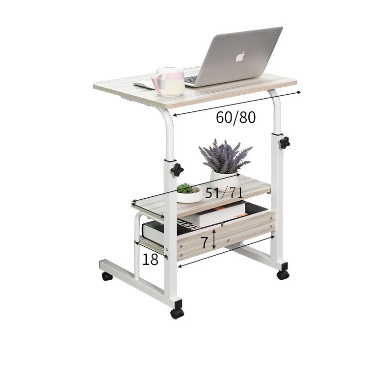 Adjustable sofa/bedside table with wheels and open shelving, bed study table, laptop stand for home work