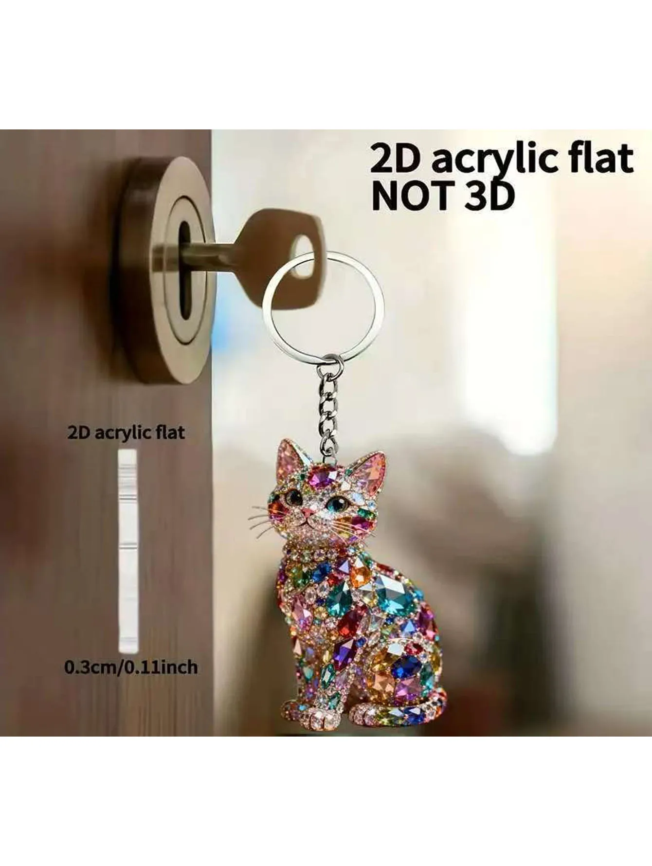 2D Flat Plastic Acrylic Cat Keychain, Key, Backpack Decoration, Promotional Gifts, and Warm Gifts for Loved Ones