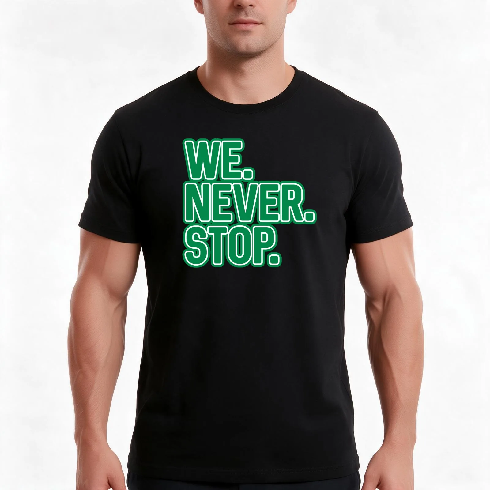 NUNCA DETENEMOS, camiseta de diseño con motivos superpuestos en verde y blanco del club de fútbol Glasgow Celtic, camiseta de algodón para uso diario en verano, 100 % algodón.