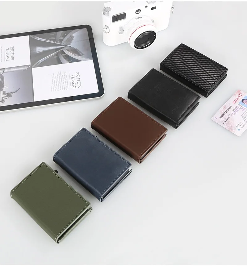 Pop-up-PU-Hülle für Brieftaschen, Kartenhalter, intelligent, RFID-blockierend, minimalistisch, Vordertasche mit 9–14 Kartenkapazität | Ausweisfenster | Bargeldfach – Detail 9
