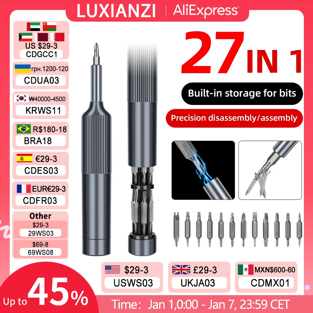 LUXIANZI 27 in 1 Precision Screw Driver Kit Portable Dual-purpose Magnetic Bits For Mobile Phone Laptop  Repair Tool Screwdriver