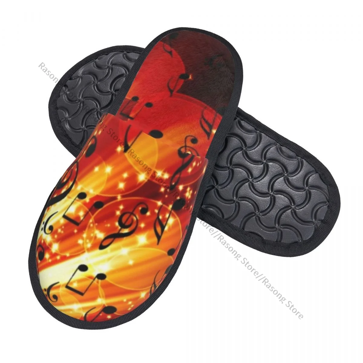 Musical Note Burning Background Slipper For Women Men Fluffy Winter Warm Slippers Indoor Slippers