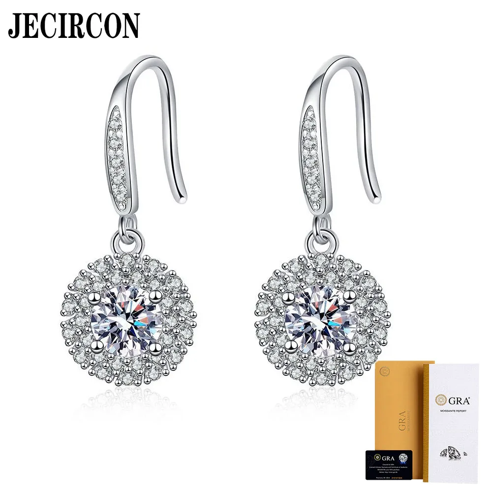 

JECIRCON 925 Sterling Silver Moissanite Earrings for Women Plated PT950 Bright Stars Micro-encrusted Drop Earrings Fine Jewelr