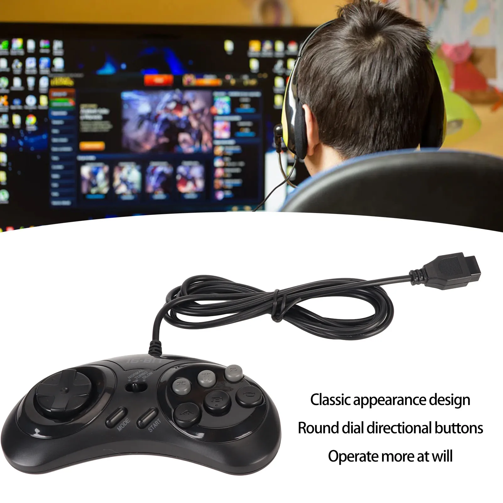 Para controlador sega 9 pinos 16bit portátil ergonômico controlador gamepad para controlador sega para sega gamepad