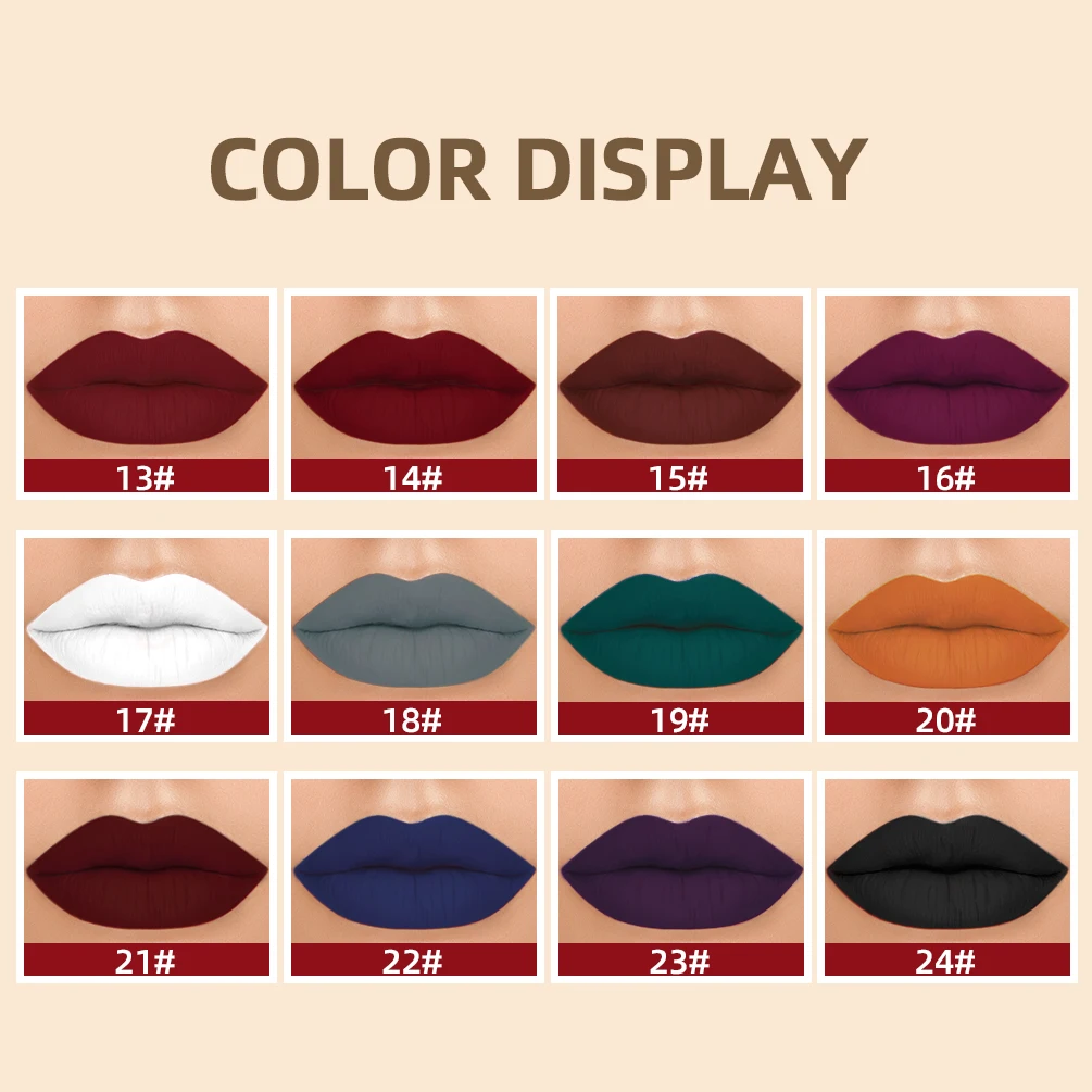 ลิปสติกเนื้อแมทท์แบบน้ำ QIBEST สีนู้ดกำมะหยี่ ติดทนนาน สีแดงเซ็กซี่ ลิปกลอสสีม่วง ดำ ขาว ลิปทินท์ เครื่องสำอาง