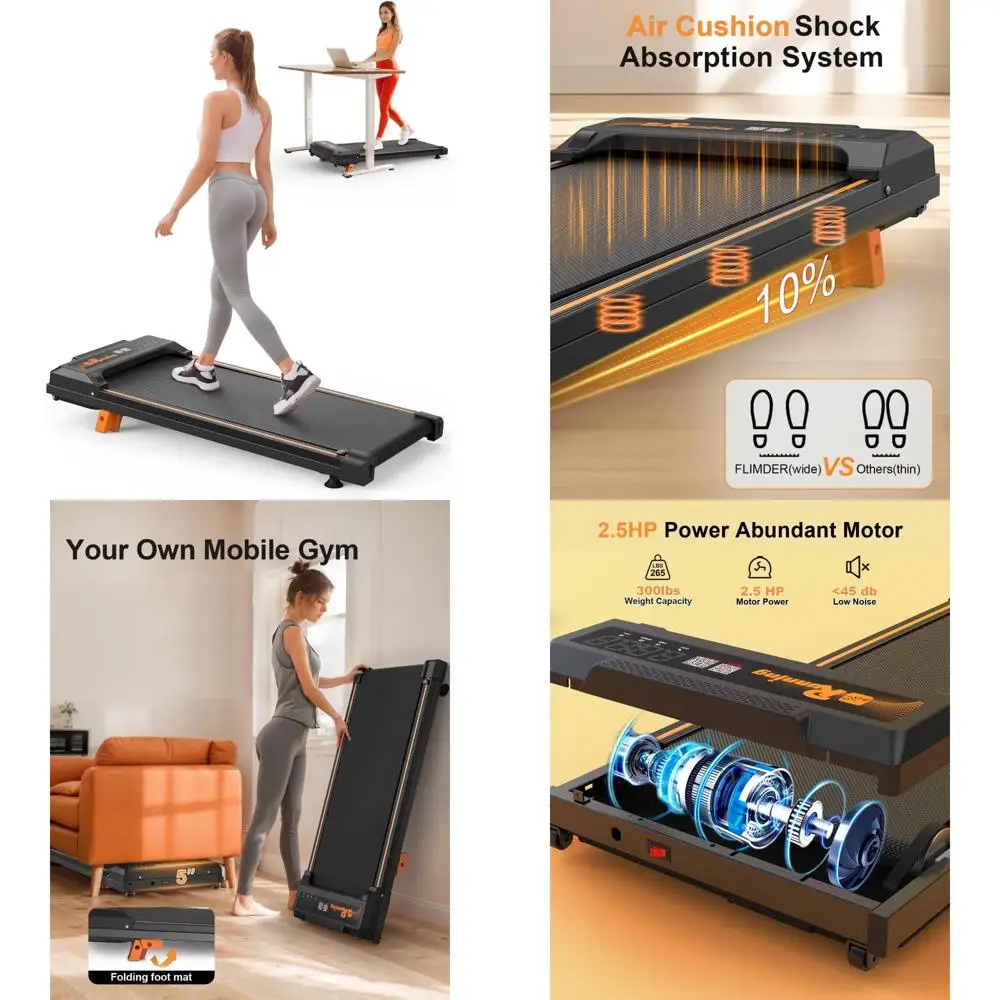 Cinta de correr portátil debajo del escritorio con 10 ° Inclinado, motor de 2,5 HP, aplicación opcional y control remoto para uso en el hogar y la oficina