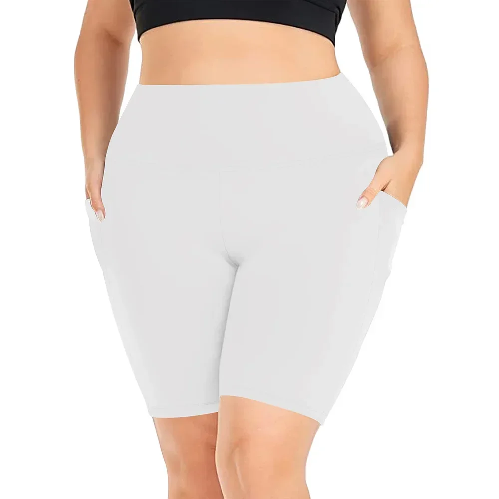 Damen-Yoga-Shorts mit hoher Taille, Übergröße, Workout-Leggings mit zwei Taschen, Stretch, europäischer Stil, Activewear für Fitnessstudio und Freizeit – Detail 6