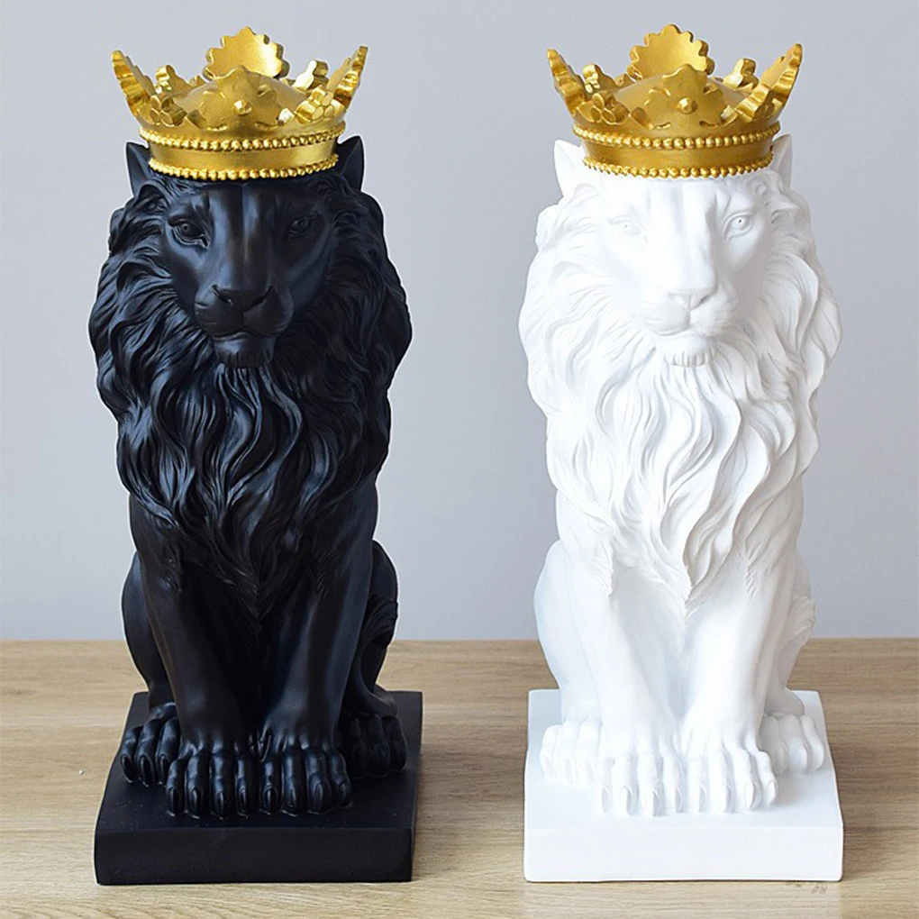 Resin Unique Style Crown Lions Sculpture For Gift Choice Add Charm To Home Crown Golden Lion Statue