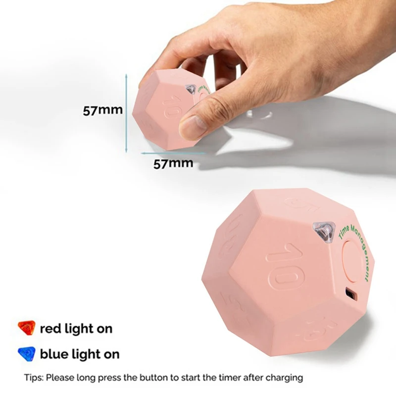 Mini temporizador giratorio dodecágono, temporizador recargable, sonido, luz vibratoria, alarma, temporizador abatible, cuenta atrás para Timemanager