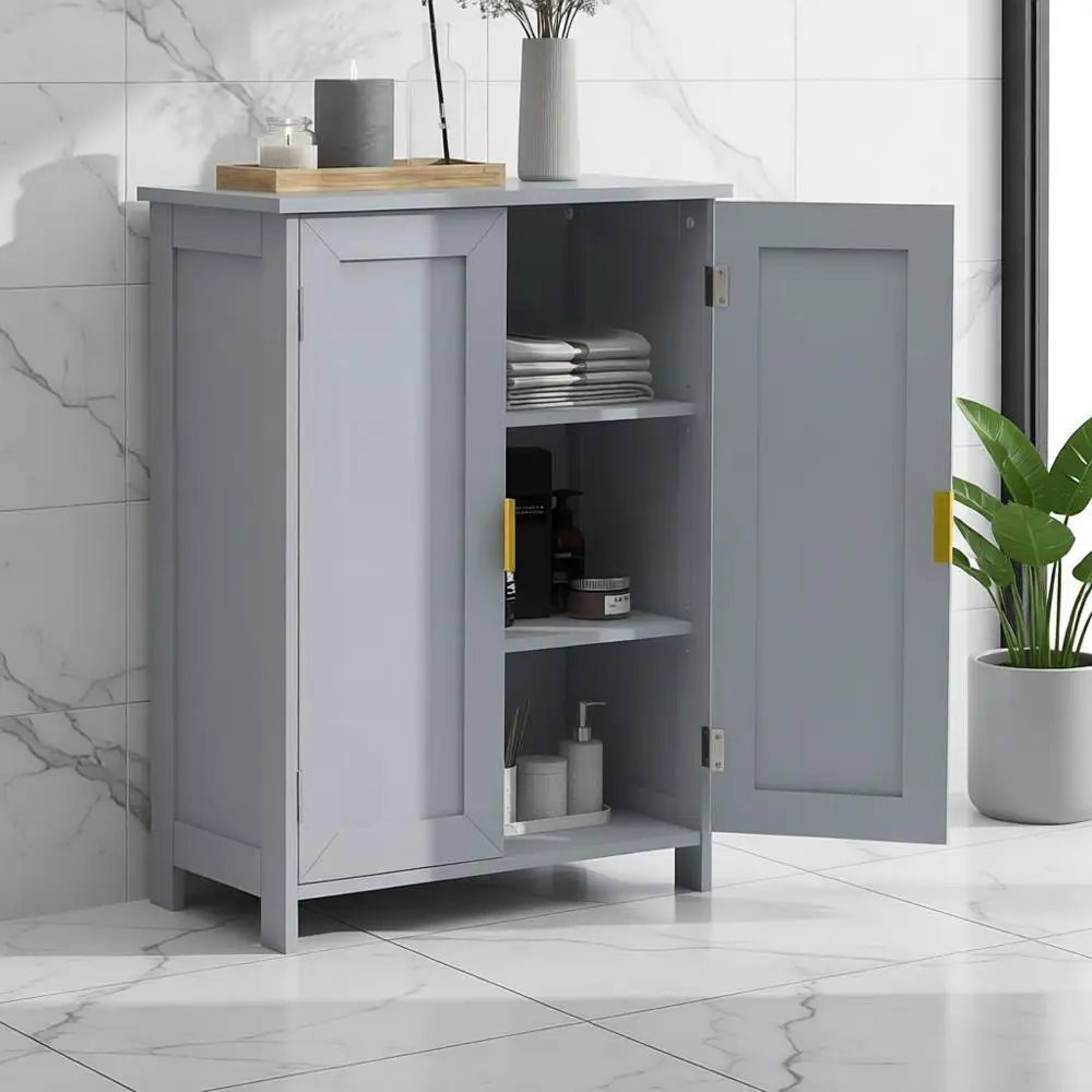 

Grey Bathroom Storage Cabinet,Bathroom Cabinets Freestanding with 2 Doors,Towel Cabinet for Bathrooms,Restroom Cabinets,Small St