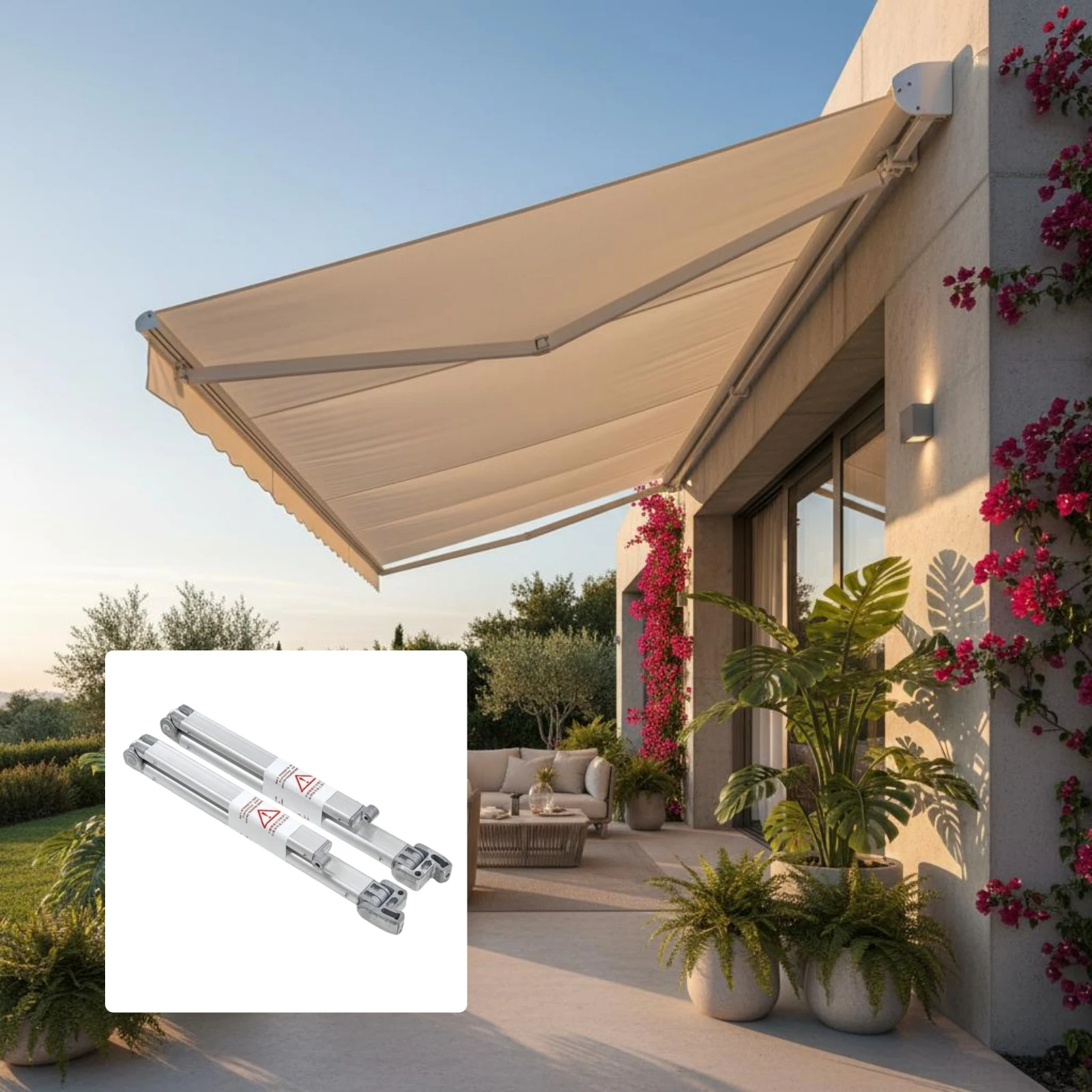 Retractable Awning Arm Aluminum Alloy Awning Arm Pair Outdoor Shade Telescoping Rust-Resistant