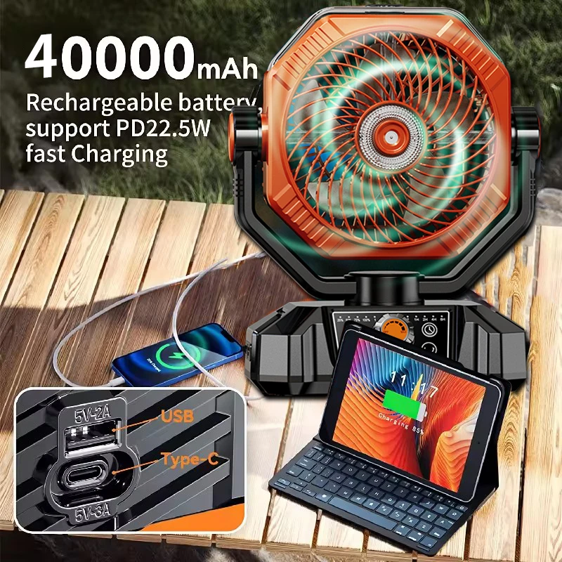 Can Be As A Power Bank Portable Hurricane Emergency 40000mAh High Capacity Battery Outdoor Tent Battery Fan