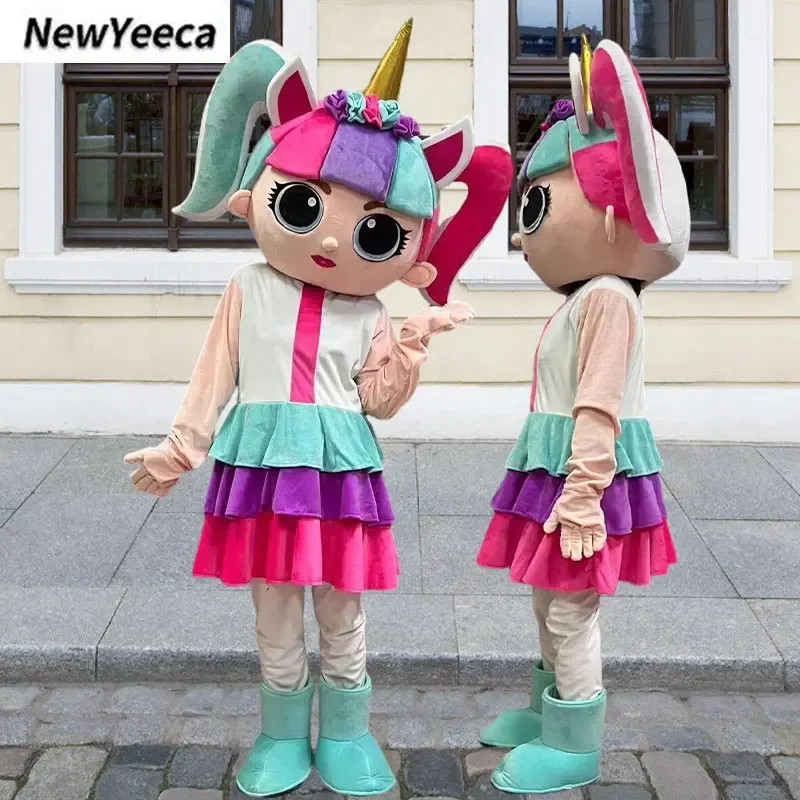 Cute Unicorn LOl girl Mascot Adult costume Cartoon Role-Playing Holiday Carnival Walking Silver Hair Bow Clothes