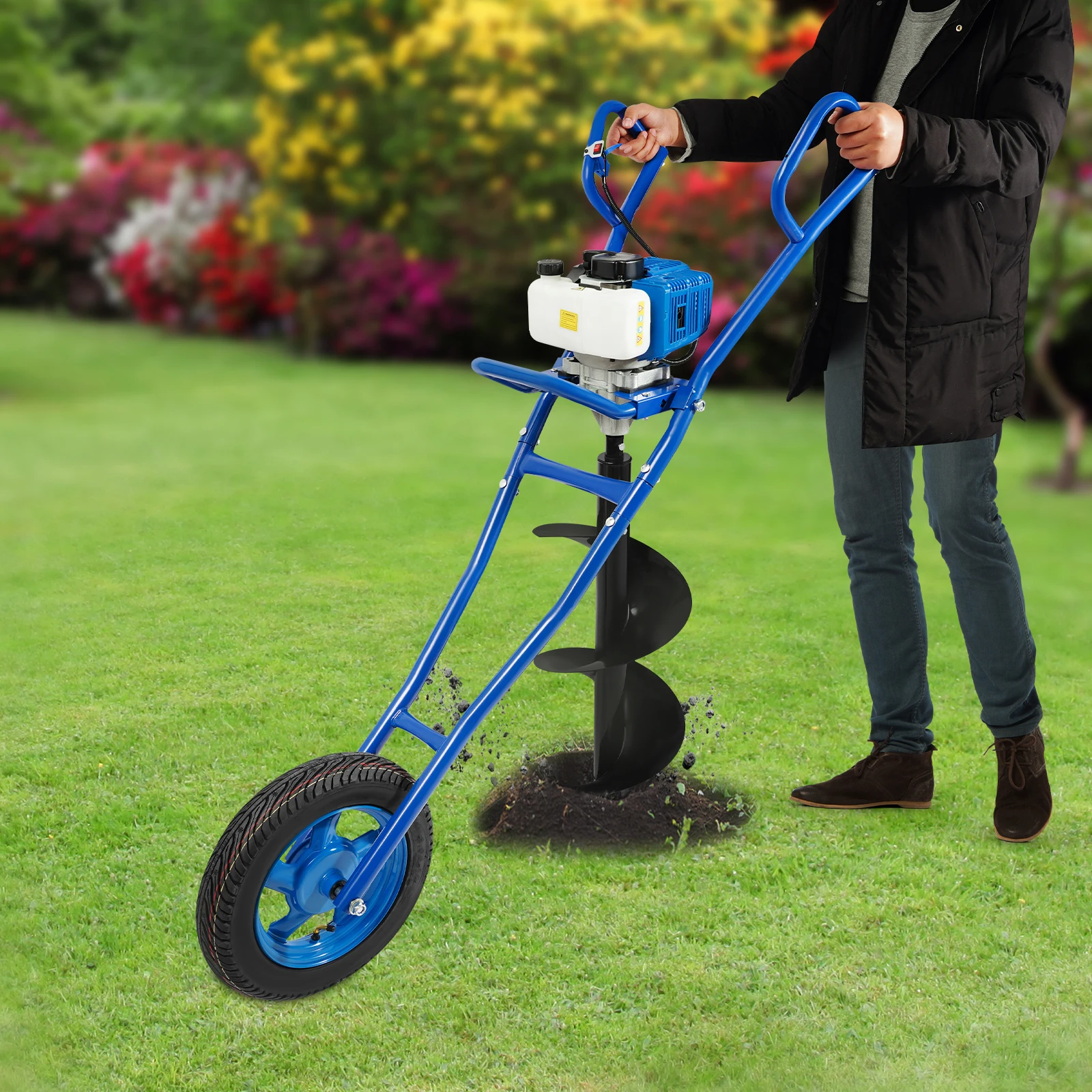 52CC 1.46KW Earth Drill with Wheel Auger Bit Portable for Fence Post Planting Excavation Projects