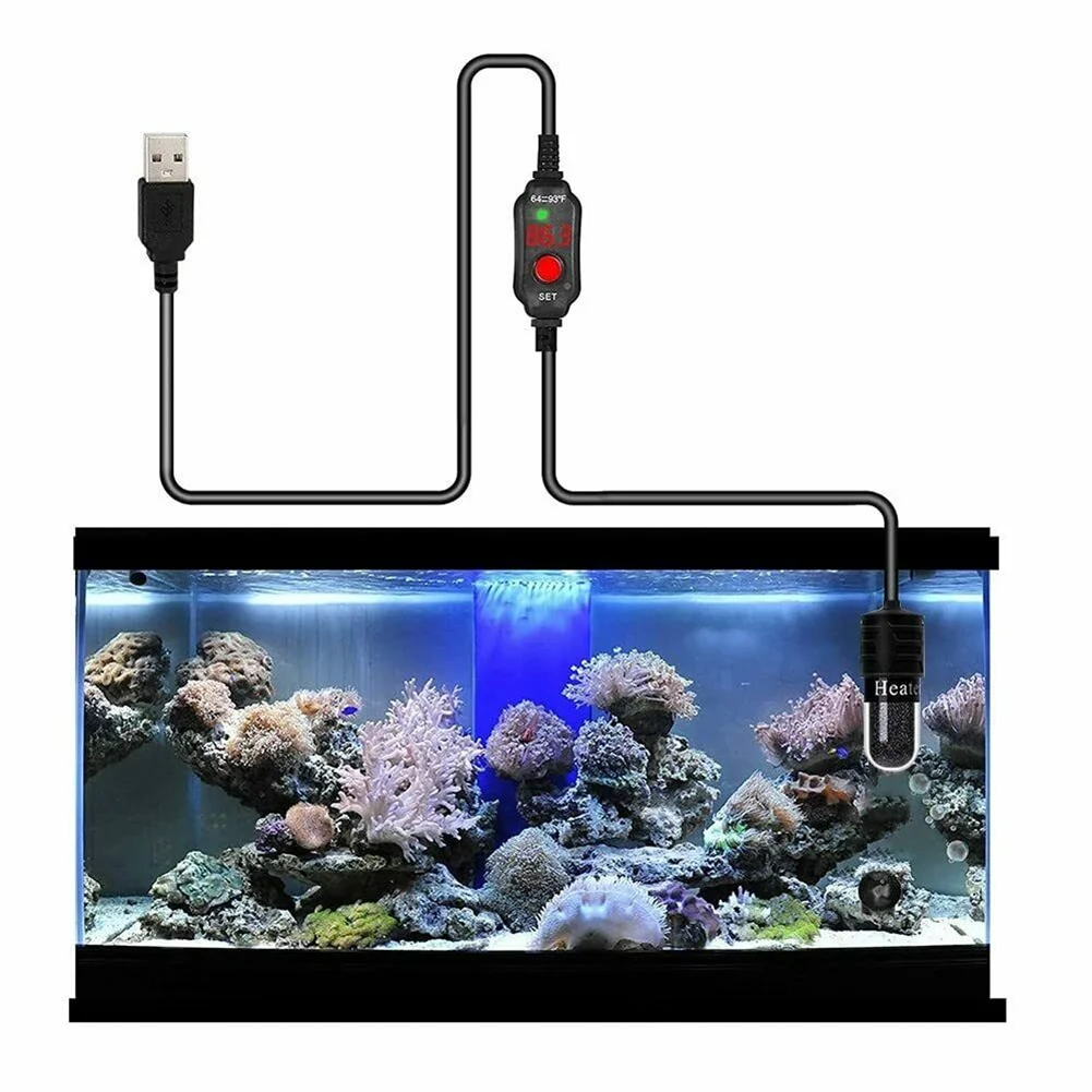 1pcs Fish Tank Heater USB Low-voltage Heating Rod Automatic Constant Temperature Nickel Chromium Wire For Fish Turtle Tanks