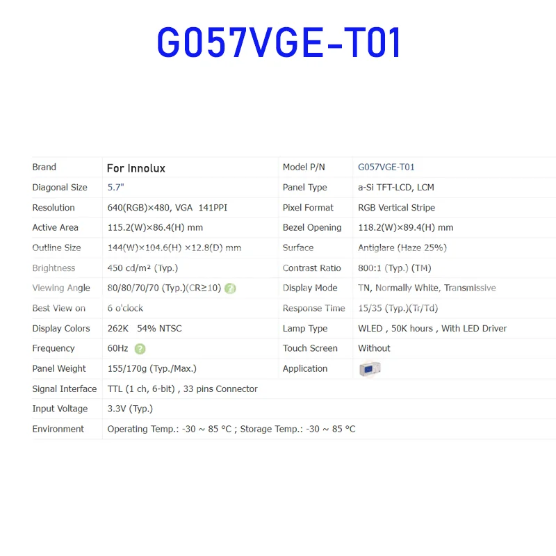 Оригинальная промышленная панель для ЖК-дисплея 5,7 дюйма 640*480 TFT для Innolux 33 pin, абсолютно новая, полностью протестированная